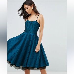 Hell Bunny Vixen Polka Dot Retro Pin Up Fit & Flare Rockabilly Pin Up Dress, M